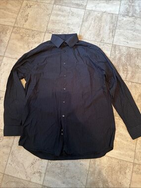 Calvin Klein Black and Grey Pinstripe Long-Sleeve Dress Shirt